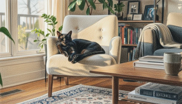 リビングでくつろぐ黒猫