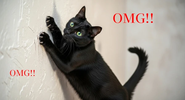 壁を引っ搔く黒猫