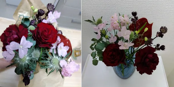 Hitona(ひとはなの)の定期便(サブスク)Mサイズ レッド実際のお花